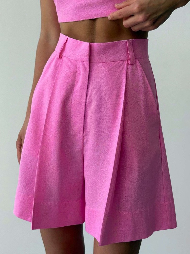 Linen Pant Wide - Casual linnen wijde pijpen shorts, losvallend,