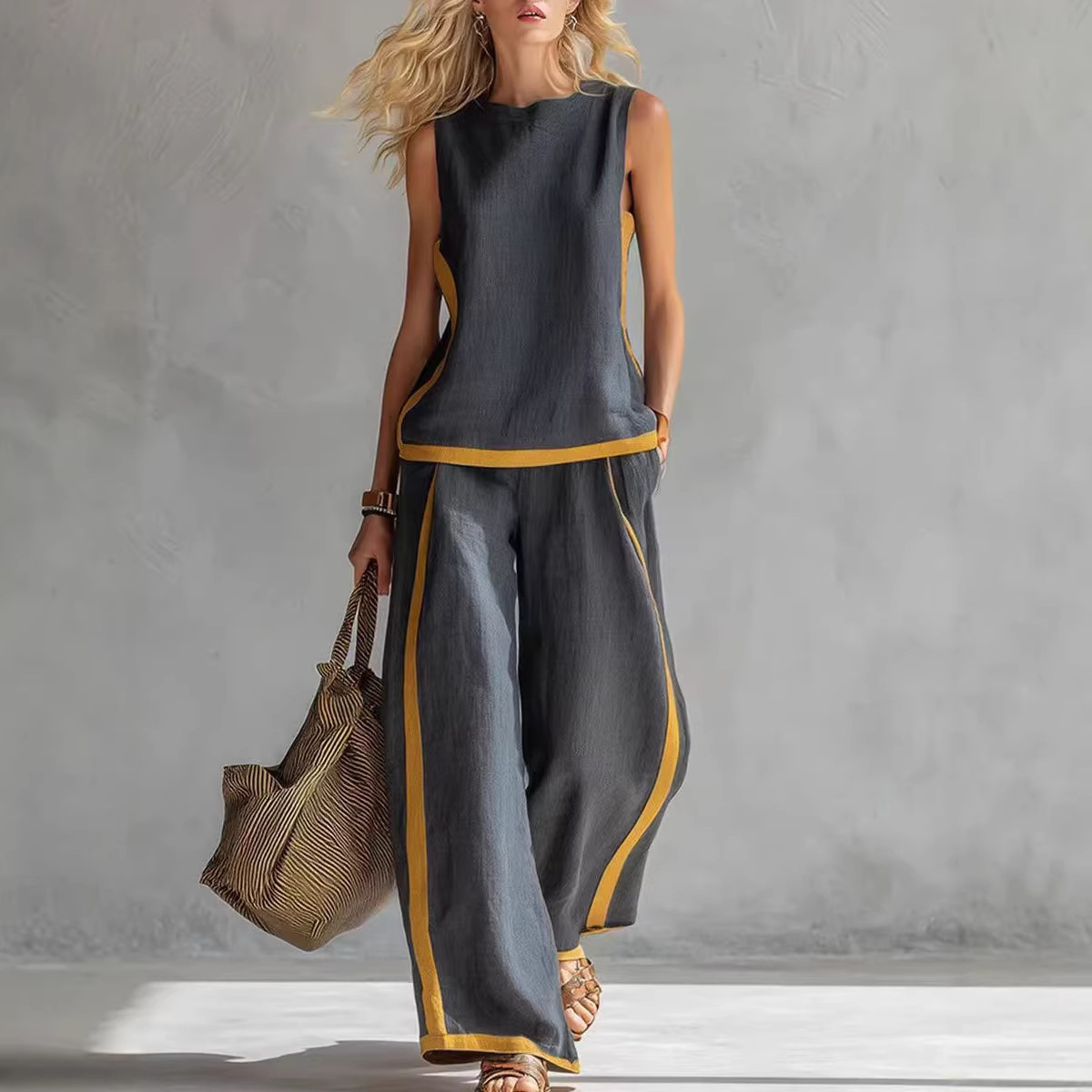 Dames linnen 2-delige set kleu - Linen Pant Wide recensie en prijs