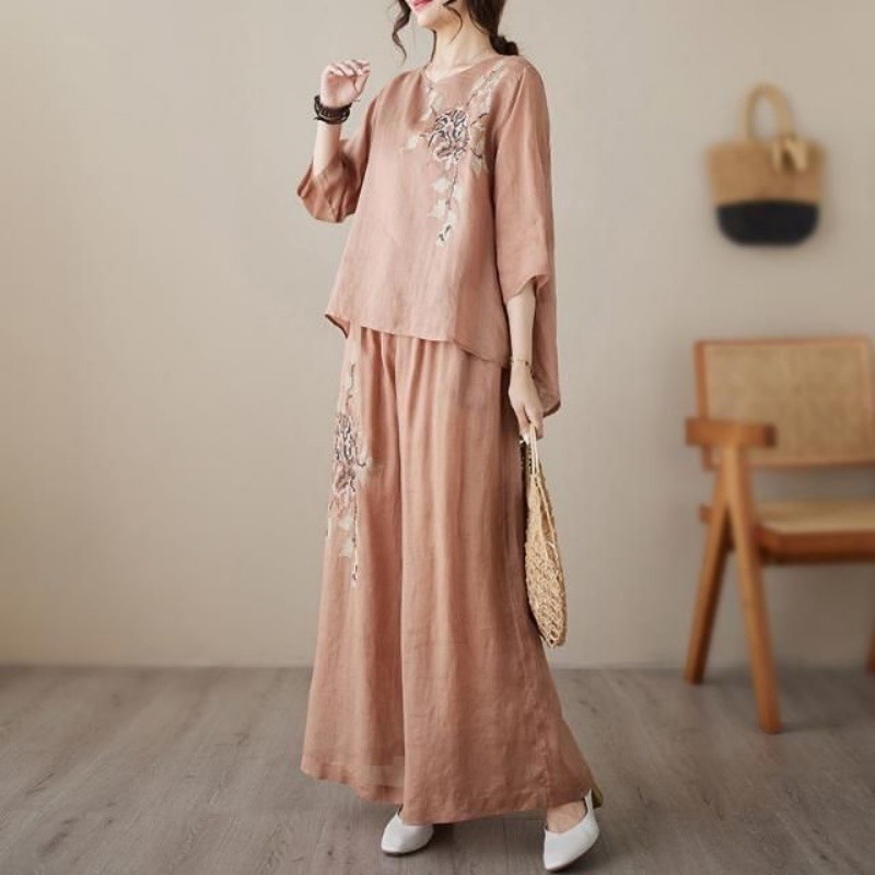 Linnen-katoenen tweedelige set - Linen Pant Wide recensie en prijs